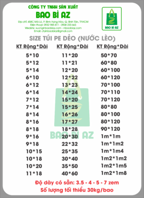 TÚI PE DẺO NƯỚC LÈO 28 tui pe deo nuoc leo