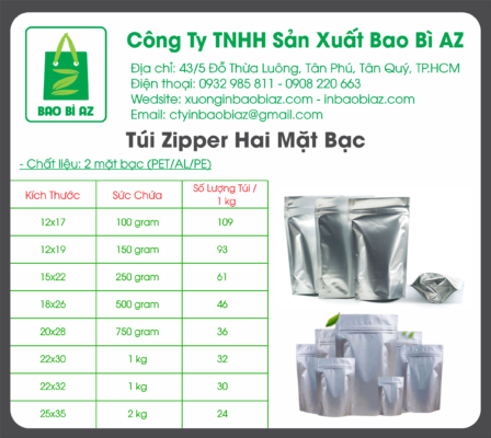 TÚI ZIPPER 2 MẶT BẠC 14 tui zipper 2 mat bac