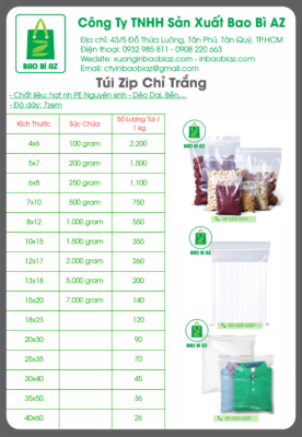 TÚI ZIPPER CHỈ TRẮNG 18 tui zipper chi trang